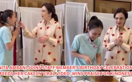 Nita Ambani Joins Staff Member’s Birthday Celebration, Feeds Her Cake in Viral Video; Wins Praise for Kindness